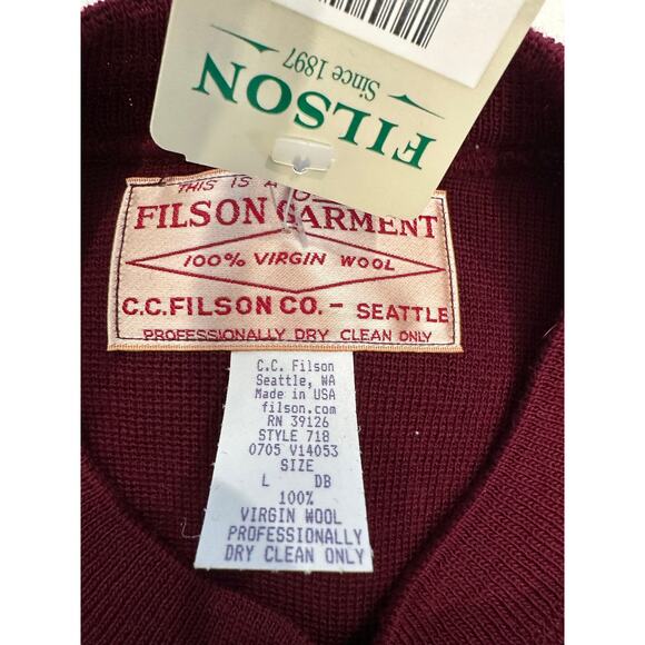 C.C. FILSON Men's L Burgundy 100% Virgin Wool Crew Pullover Sweater-NEW w/Tag - Picture 5 of 10